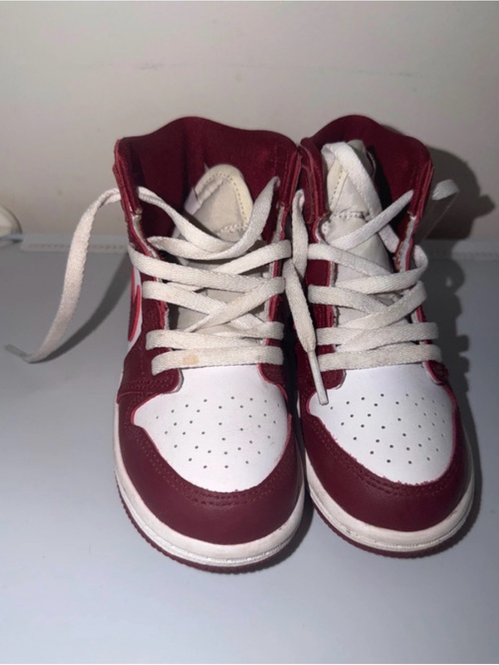 Jordan Kids High-Top Sneakers in White and Burgundy
